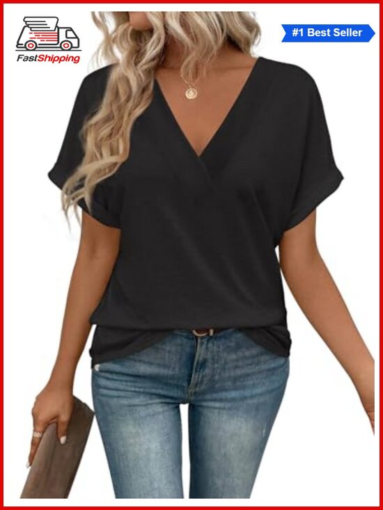 Tops - V Neck Short Sleeve Tee Womens Casual Summer T Shirt